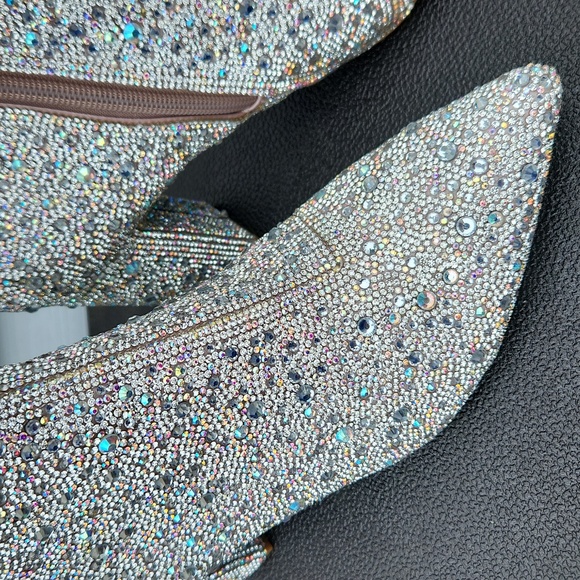 EUC Betsy Johnson Glass stone upper Sequins 3 1/2" heeled Boots sz 8.5M - Picture 3 of 14